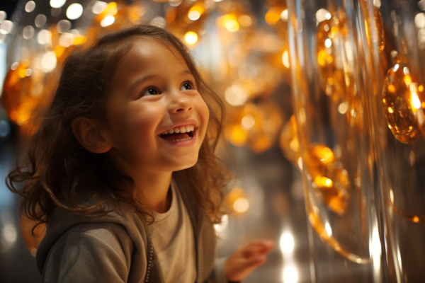 Image of a young girl looking at a glass sculpture